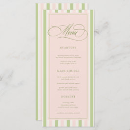 Pastel Pink & Green Stripes Retro Wedding Menu Menükarte