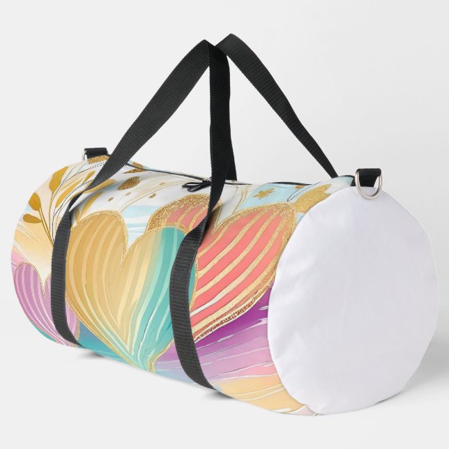 PASTEL PINK GREEN YELLOW LILA GOLD HEARS DUFFLE BAG (Linke Ecke)