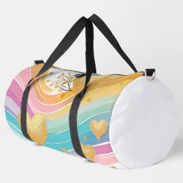 PASTEL PINK GREEN YELLOW LILA GOLD HEARS DUFFLE BAG