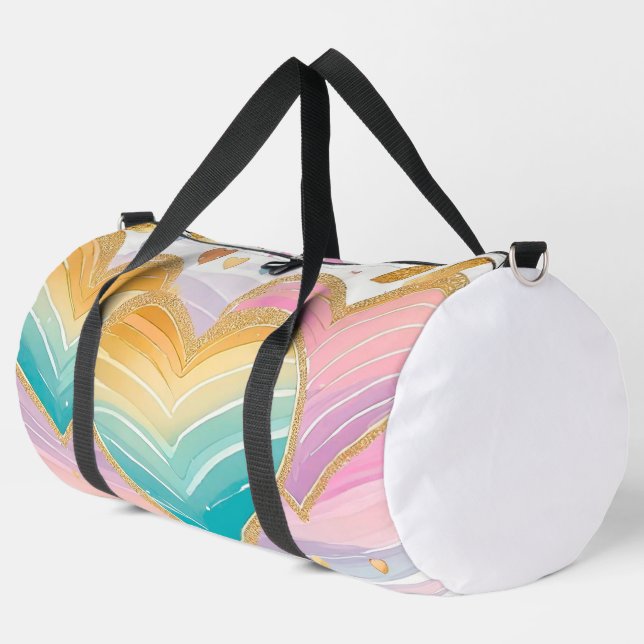 PASTEL PINK GREEN YELLOW LILA GOLD HEARS DUFFLE BAG (Linke Ecke)