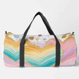 PASTEL PINK GREEN YELLOW LILA GOLD HEARS DUFFLE BAG