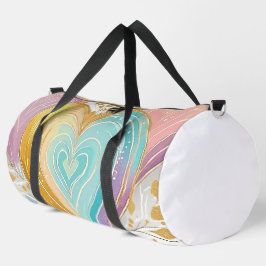 PASTEL PINK GREEN YELLOW LILA GOLD HEARS DUFFLE BAG