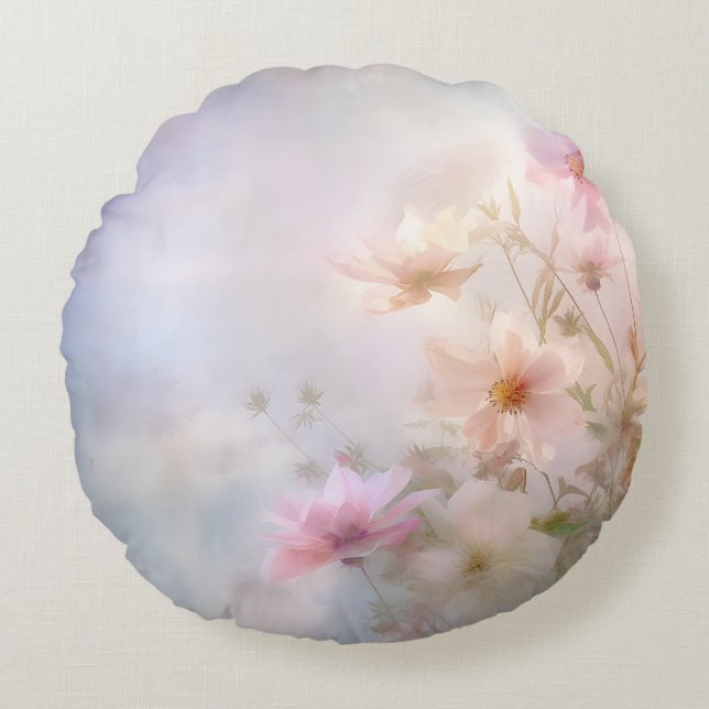 Pastel Pink Hazy Spring Petals Florals von Ava Rundes Kissen (Vorderseite)