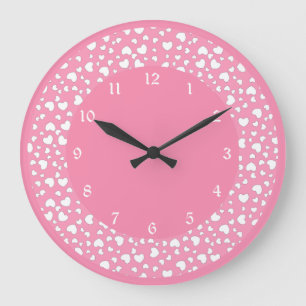 Pastel Pink Heart Polka Dot Pattern Große Wanduhr