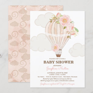 Pastel Pink Heißluftballon Girl Babydusche Einladung