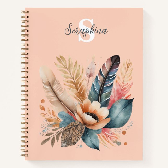 Pastel Pink Hübsch floral Elegante Mit Monogramm Notizbuch (Vorderseite)