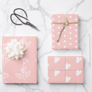Pastel Pink Hübsche Blume Herz Polka Dots Geschenkpapier Set