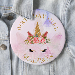 Pastel Pink Hübsche Florentiner Einhorn Geburtstag Button