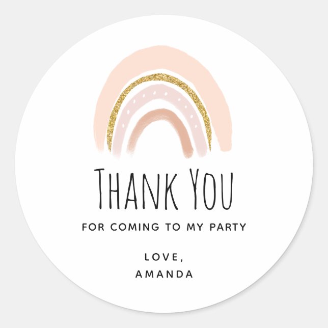 Pastel Pink & Imitate Glitzer Boho Rainbow Birthda Runder Aufkleber (Vorderseite)