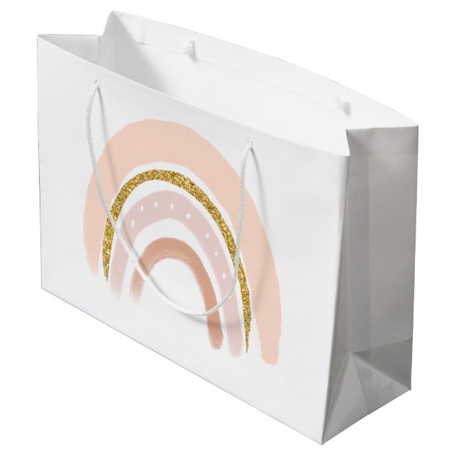 Pastel Pink & Imitate Glitzer Rainbow Boho Große Geschenktüte (Rückseite Schrägansicht)