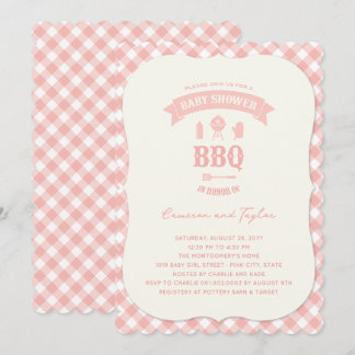 Pastel Pink Karos GRILLEN Chic Girl Baby Dusche Pa Einladung