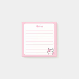 Pastel Pink Kawaii Chibi Kitty Cat Waving Hello Post-it Klebezettel