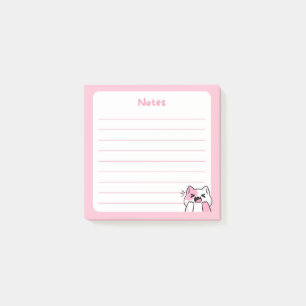 Pastel Pink Kawaii Chibi Laughing kitty Cat Post-it Klebezettel