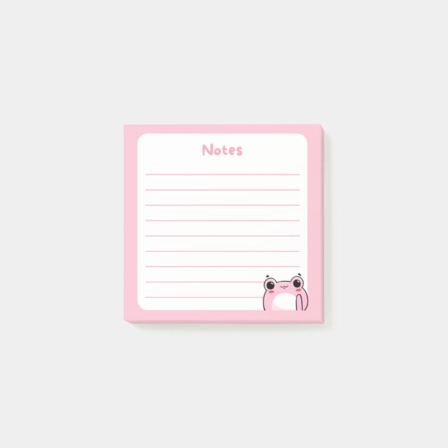 Pastel Pink Kawaii Shy Blushing Chibi Frog Waving Post-it Klebezettel (Vorderseite)