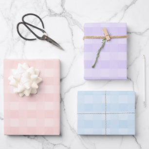 Pastel Pink Lila Blue Gingham Kariertes Muster Geschenkpapier Set