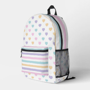 PASTEL PINK LILA-Gelb-BLAU-STREIFEN & HERZEN Bedruckter Rucksack