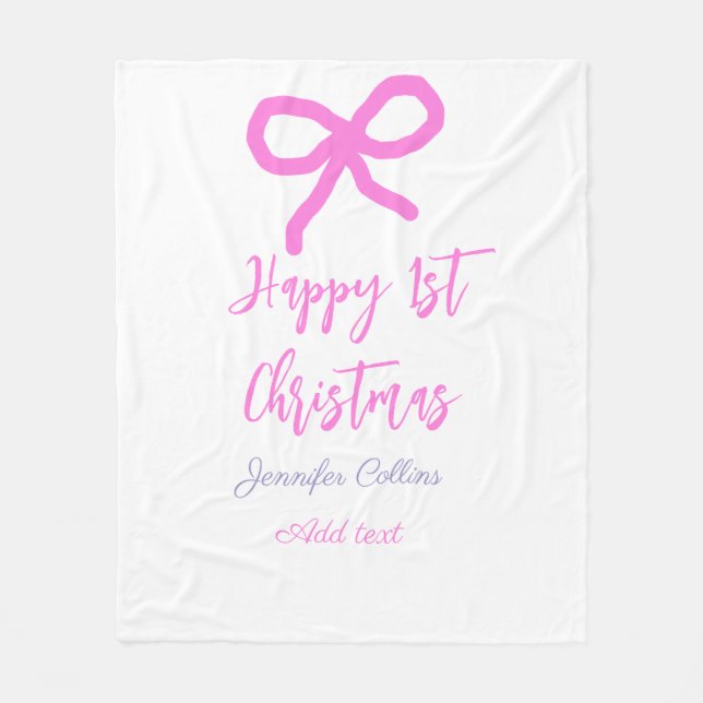 Pastel pink lila glücklich 1. Weihnachtsbogenname  Fleecedecke (Vorderseite)