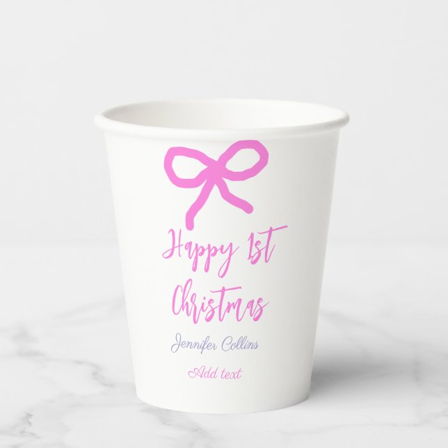 Pastel pink lila glücklich 1. Weihnachtsbogenname  Pappbecher (Vorderseite)