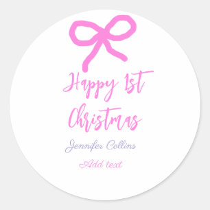 Pastel pink lila glücklich 1. Weihnachtsbogenname Runder Aufkleber