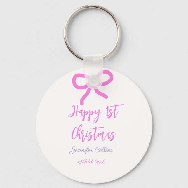 Pastel pink lila glücklich 1. Weihnachtsbogenname  Schlüsselanhänger (Vorderseite)