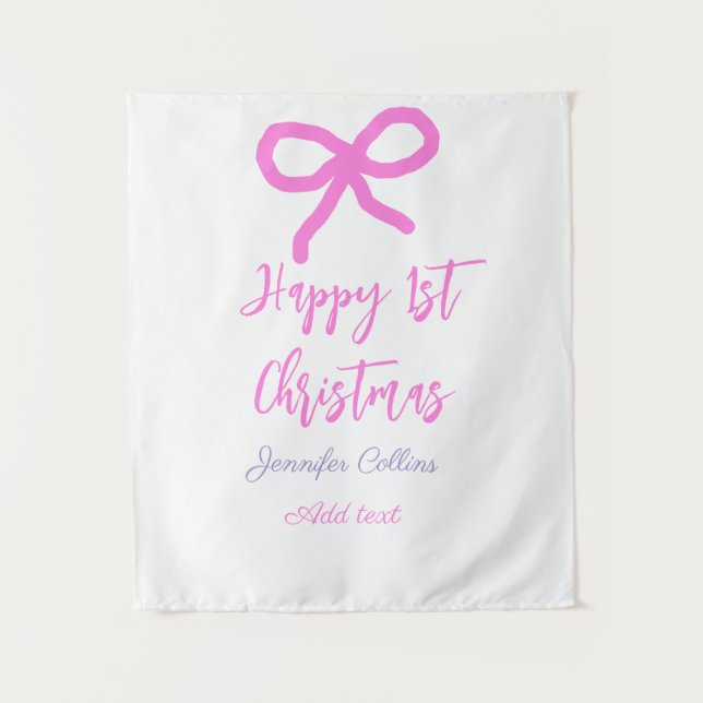 Pastel pink lila glücklich 1. Weihnachtsbogenname  Wandteppich (Vorderseite)