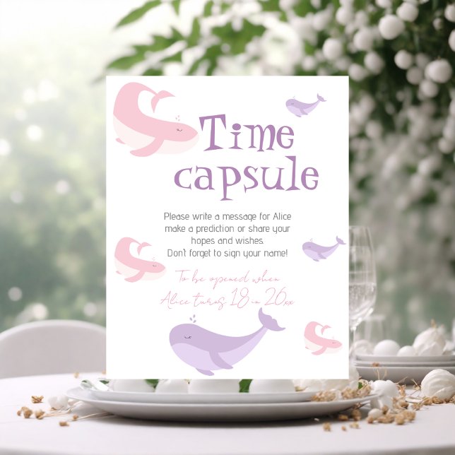 Pastel Pink Lilac Whale Birthday Time Kapsel Poster (Von Creator hochgeladen)