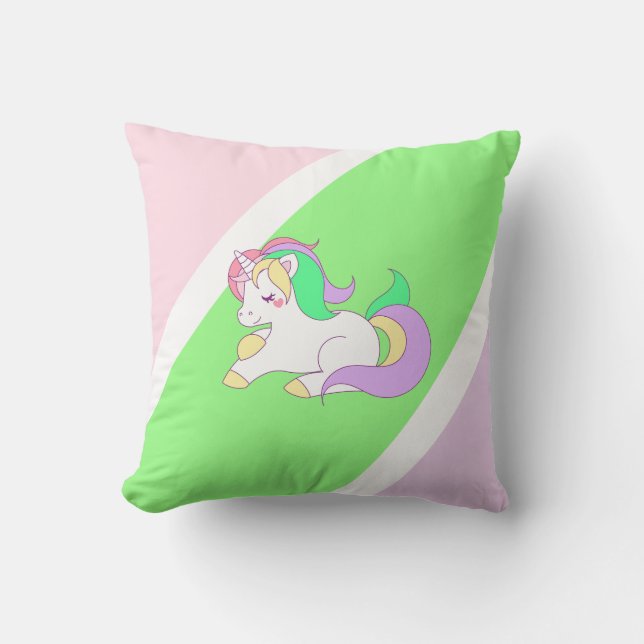 Pastel Pink Lime Green Lila Unicorlow Kissen (Vorderseite)
