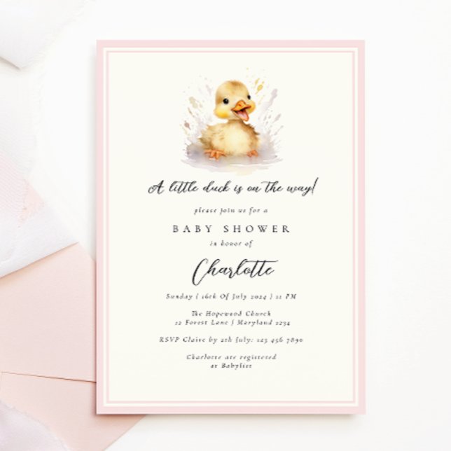 Pastel Pink Little Duck Baby Duck Einladung (Von Creator hochgeladen)