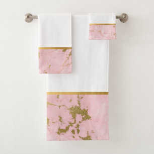 PASTEL PINK MARBLE GOLD BADEZIMMER TOWEL SET