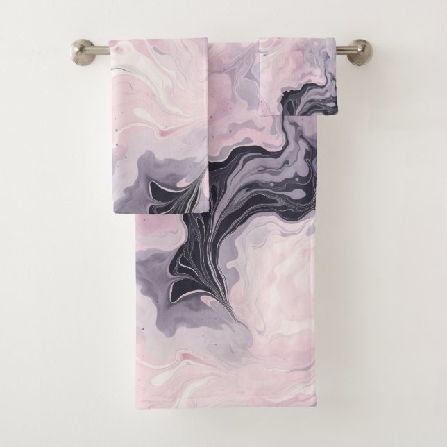 PASTEL PINK MARBLE SWIRL BADEZIMMER TOWEL SET (Insitu)