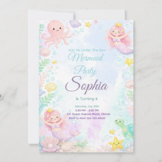 Pastel Pink Mermaid Birthday Invitation Editable Einladung