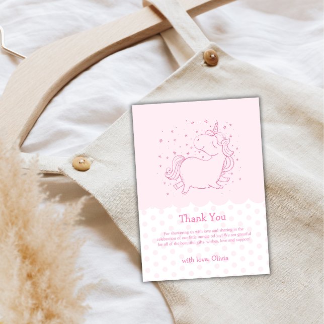 Pastel Pink Moderne Polka Dot Unicorn Kinderdusche Dankeskarte (Pastel Pink Modern Polka Dot Unicorn Baby Shower Thank You Card)