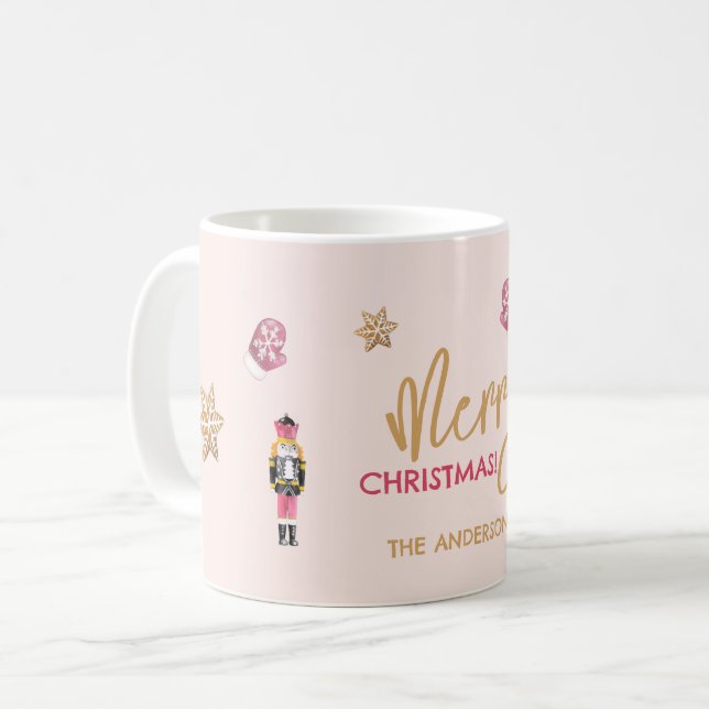 Pastel Pink Modernes Weihnachtsmuster Kaffeetasse (Vorderseite Links)