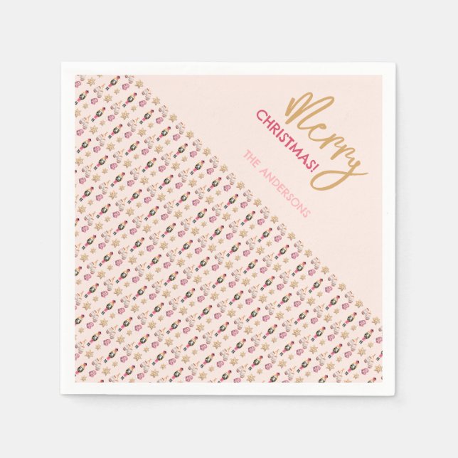 Pastel Pink Modernes Weihnachtsmuster Serviette (Vorderseite)
