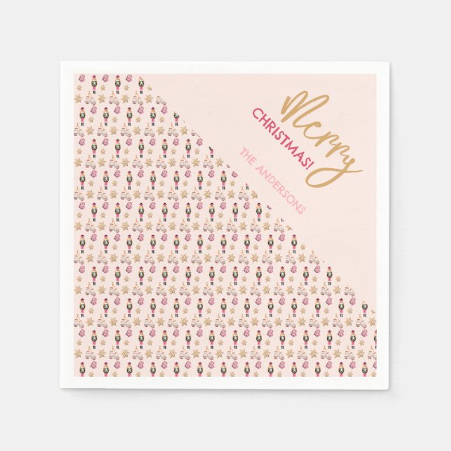 Pastel Pink Modernes Weihnachtsmuster Serviette (Vorderseite)