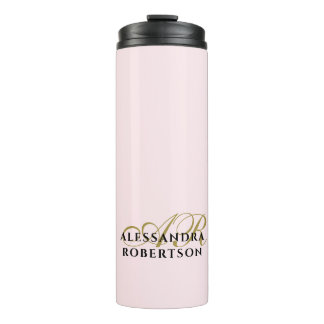 Pastel Pink Monogram Gold Black Minimalist Stylish Thermosbecher