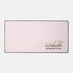 Pastel Pink Monogram Gold Black Stilvoll Minimalis Schreibtischunterlage