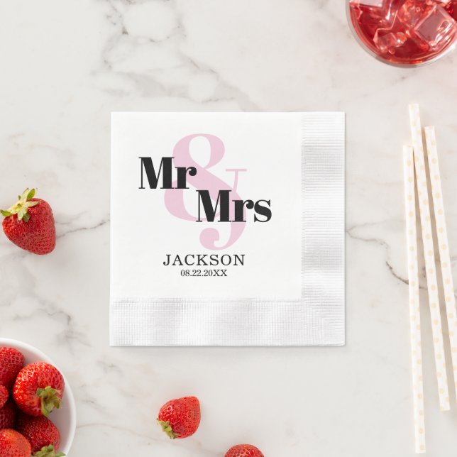 Pastel Pink Mr & Mrs Wedding Serviette (Beispiel)