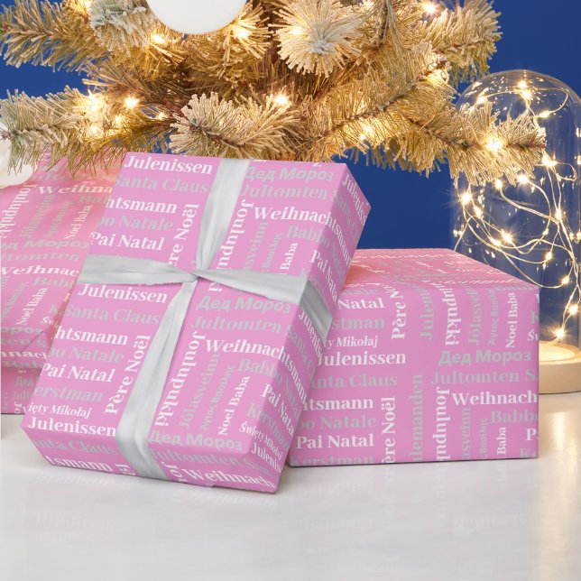Pastel pink multilingual Santa delicate holiday Geschenkpapier (Feiertage)