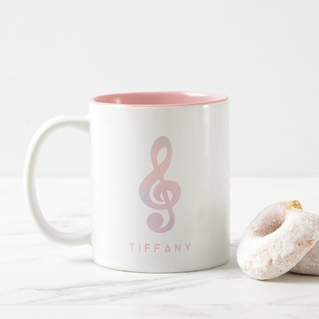 Pastel Pink Musik Symbol Musik Art Monogram Name Zweifarbige Tasse (Mit Donut)