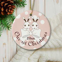 Pastel Pink Niedlich Bunny Twin Girl Keramik Ornament