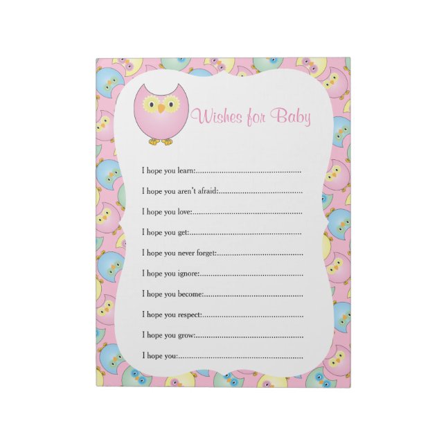 Pastel Pink Niedlich Owl Baby Dusche Thema - Wünsc Notizblock (Rotiert)