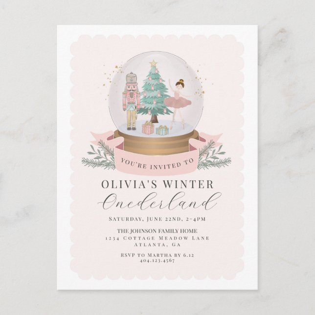 Pastel Pink Nutcracker zum ersten Geburtstag einla Postkarte (Vorderseite)