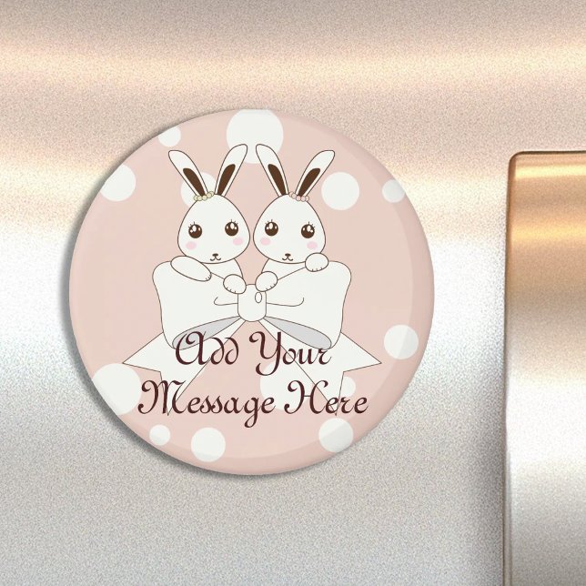 Pastel Pink Off-White Ribbon Niedlich Twin Bunny K Magnet (Von Creator hochgeladen)