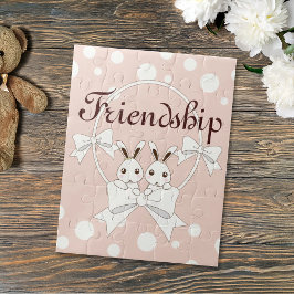 Pastel Pink Off-White Ribbon Niedlich Twin Bunny K Puzzle