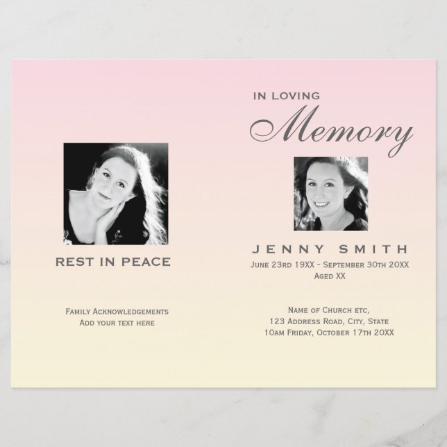 Pastel Pink Ombré Order of Service Funeral Program (Vorderseite)