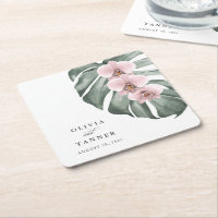 Pastel Pink Orchideen auf Monstera Tropische Hochz