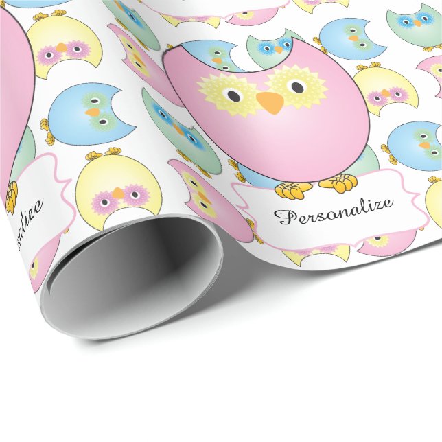 Pastel Pink Owl Baby Dusche Thema Geschenkpapier (Rolleneckpunkt)