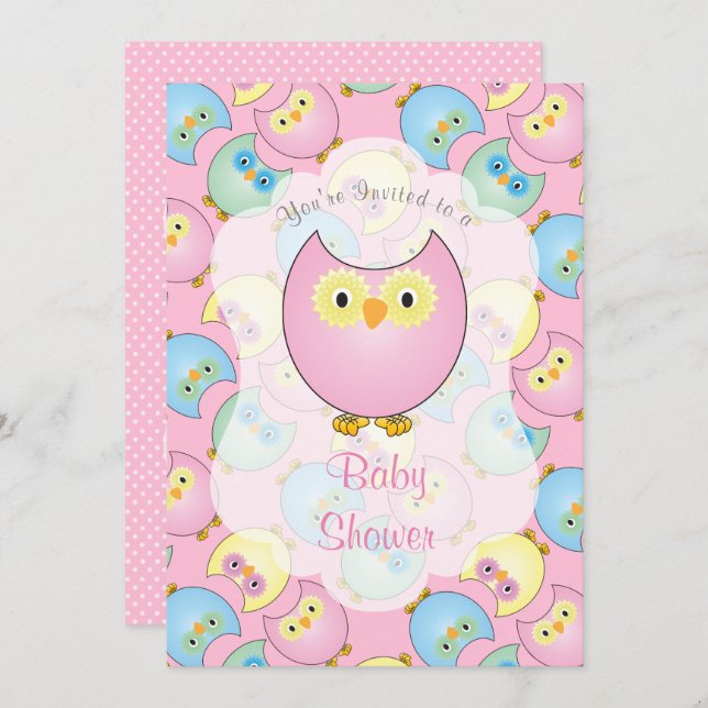 Pastel Pink Owl Babydusche Einladung (Vorne/Hinten)