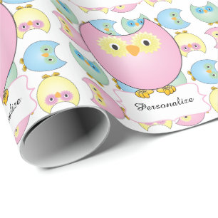Pastel Pink Owl Babydusche Thema Geschenkpapier